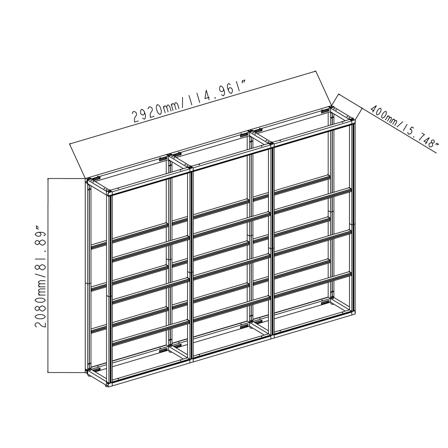Modular Rack Three Section - 5 Tier Frame with Panels