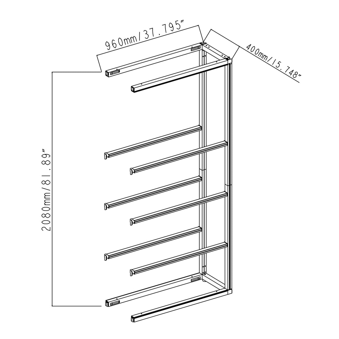 Modular Rack One Section - 5 Tier Extension Frame without Panels